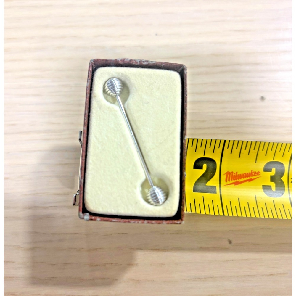 Vintage Barbell Collar Pin Dumbbell Tie Pin Silver Tone Novelty Jewelry - Picture 2 of 3